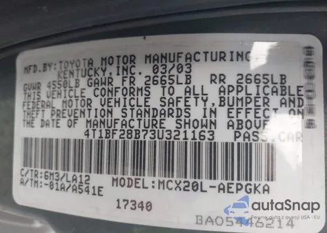 2003 Toyota Avalon Xls from USA, damaged, VIN 4T1BF28B73U321163